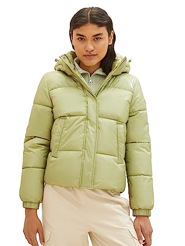 TOM TAILOR Denim Damen 1037590 Puffer Steppjacke mit Kapuze, 32256-dusty pear Green, M von TOM TAILOR Denim