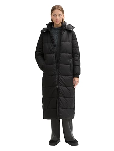 TOM TAILOR Denim Damen Puffer Wintermantel mit Abnehmbarer Kapuze, 14482 - Deep Black, S von TOM TAILOR Denim