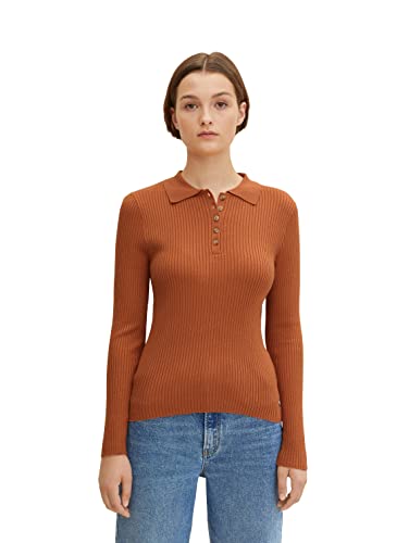 TOM TAILOR Denim Damen Pullover mit Kragen 1033050, 30027 - Amber Orange, XS von TOM TAILOR Denim