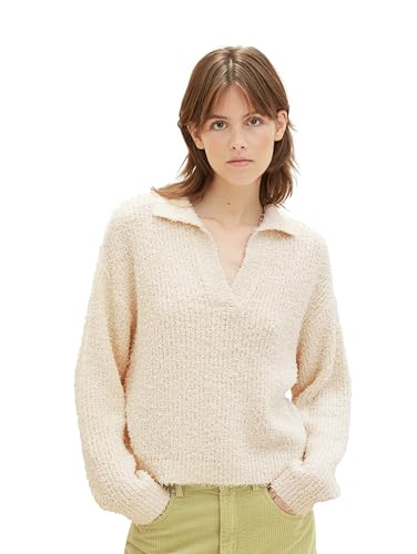 TOM TAILOR Denim Damen Pullover mit Kragen & Struktur , soft neutral beige, XL von TOM TAILOR Denim