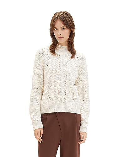 TOM TAILOR Denim Damen Pullover mit Zopfmuster , beige base neps, L von TOM TAILOR Denim