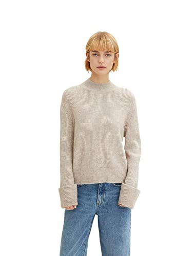 TOM TAILOR Denim Damen Pullover mit umgeschlagenem Ärmel 1033056, 30224 - Cloud Grey Melange, M von TOM TAILOR Denim