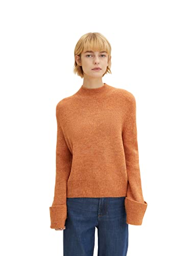 TOM TAILOR Denim Damen Pullover mit umgeschlagenem Ärmel 1033056, 30345 - Rusty Amber Melange, L von TOM TAILOR Denim