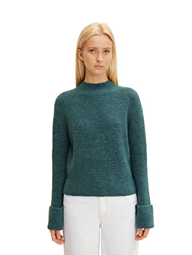 TOM TAILOR Denim Damen Pullover mit umgeschlagenem Ärmel 1033056, 30358 - Green Dust Melange, XL von TOM TAILOR Denim