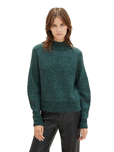 TOM TAILOR Denim Damen Cosy Strickpullover , Midnight Forest Green Mélange, L von TOM TAILOR Denim