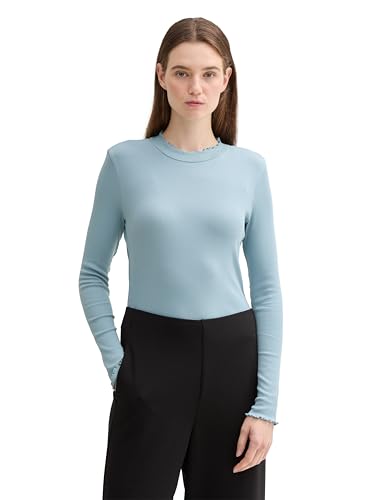 TOM TAILOR Denim Damen RIPP Longsleeve mit Stehkragen, 30838 - Tourmaline, L von TOM TAILOR Denim