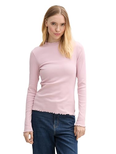 TOM TAILOR Denim Damen RIPP Longsleeve mit Stehkragen, 36537 - Soft Dusty Rose, L von TOM TAILOR Denim
