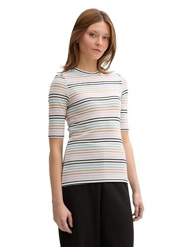 TOM TAILOR Denim Damen RIPP T-Shirt mit Streifenmuster, 36538 - Small Multicolor Stripe, S von TOM TAILOR Denim