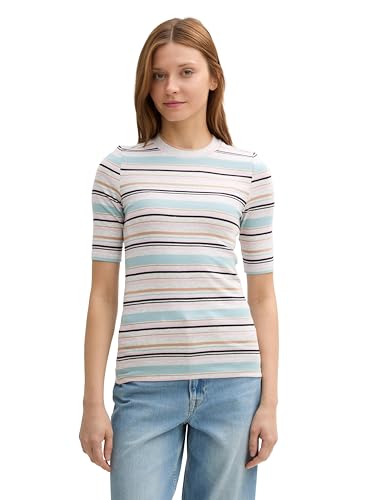 TOM TAILOR Denim Damen RIPP T-Shirt mit Streifenmuster, 36539 - Irregular Multicolor Stripe, XL von TOM TAILOR Denim