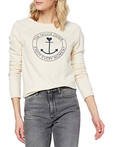 TOM TAILOR Denim Damen Raglan Pullover, 22515-soft Creme beige, XL von TOM TAILOR Denim