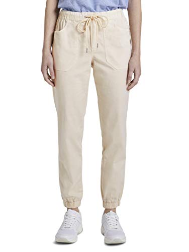 TOM TAILOR Denim Damen Relaxed Fit Hose mit elastischen Beinabschlüssen 1016472, 12312 - Sand Beige, XS von TOM TAILOR Denim