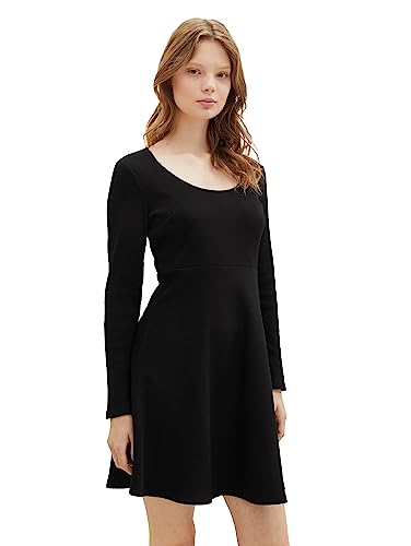 TOM TAILOR Denim Damen 1038134 Skater Jersey-Kleid mit Rippstruktur, 14482-deep Black, L von TOM TAILOR Denim