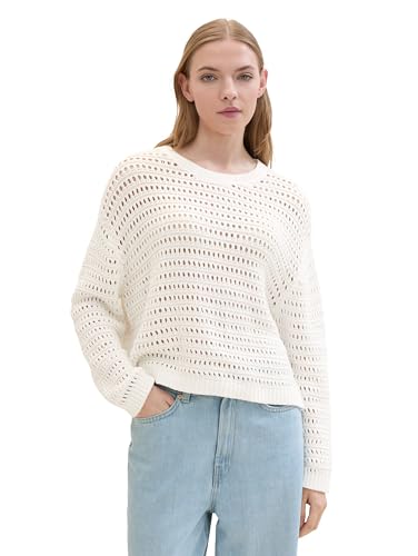 TOM TAILOR Denim Damen Sommer-Pullover mit lockerer Strickstruktur, off white, M von TOM TAILOR Denim