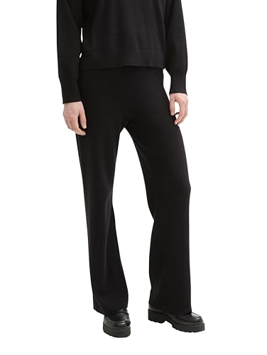TOM TAILOR Denim Damen Straight Fit Hose gestrickt,14482 - deep Black, M von TOM TAILOR Denim