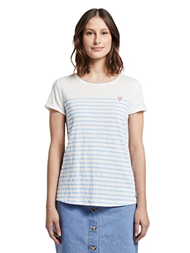 TOM TAILOR Denim Damen Streifen T-Shirt mit Herz-Stickerei auf der Brust von TOM TAILOR Denim