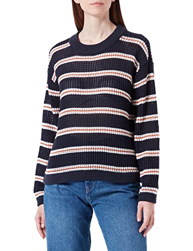 TOM TAILOR Denim Damen Strickpullover 1033046, 30348 - Navy Horizontal Stripe, L von TOM TAILOR Denim