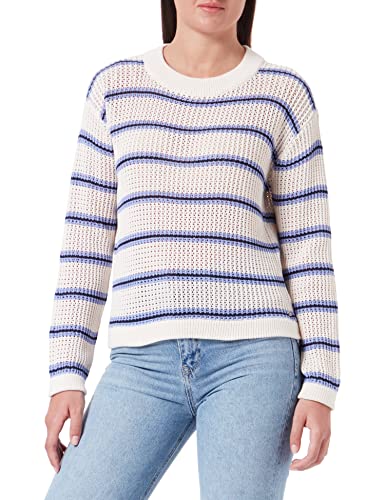 TOM TAILOR Denim Damen Strickpullover 1033046, 30444 - Beige Blue Horizontal Stripe, L von TOM TAILOR Denim