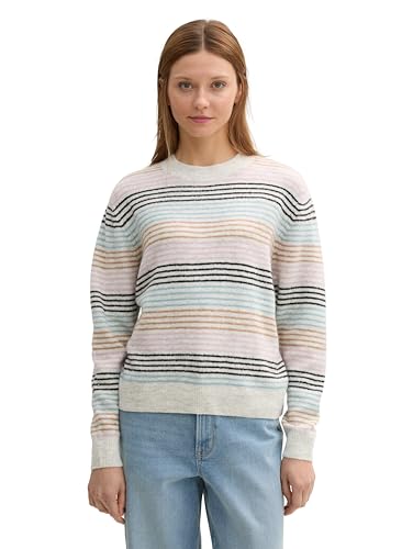 TOM TAILOR Denim Damen Strickpullover mit Buntem Streifen-Muster, 36538 - Small Multicolor Stripe, XL von TOM TAILOR Denim