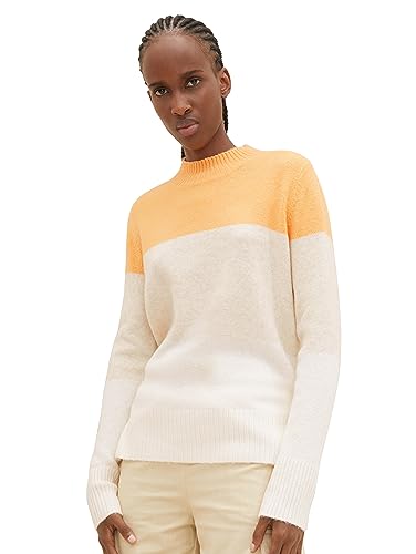 TOM TAILOR Denim Damen Strickpullover mit Colorblock-Streifen , apricot colorblock, L von TOM TAILOR Denim