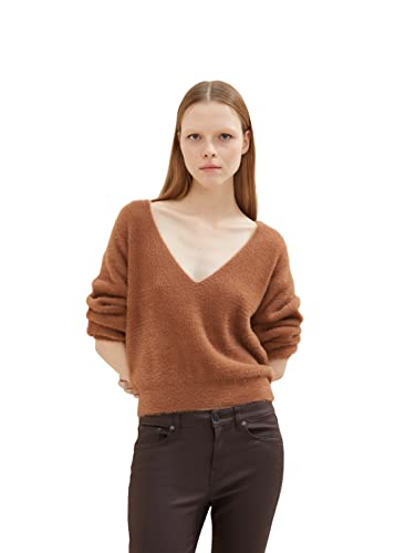 TOM TAILOR Denim Damen Strickpullover mit Federgarn 1034838, 30946 - Mid Brown, L von TOM TAILOR Denim