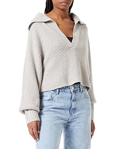 TOM TAILOR Denim Damen Strickpullover mit Kragen 1033052, 30224 - Cloud Grey Melange, L von TOM TAILOR Denim