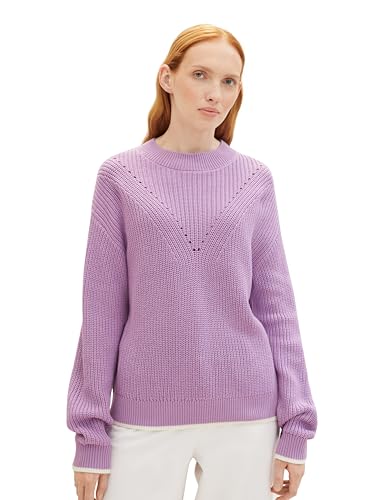 TOM TAILOR Denim Damen Strickpullover mit Lochmuster , heather purple, L von TOM TAILOR Denim