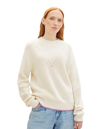 TOM TAILOR Denim Damen Strickpullover mit Lochmuster , soft neutral beige, L von TOM TAILOR Denim