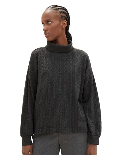 TOM TAILOR Denim Damen Strickpullover mit Rollkragen, Shale Grey Melange, XL von TOM TAILOR Denim