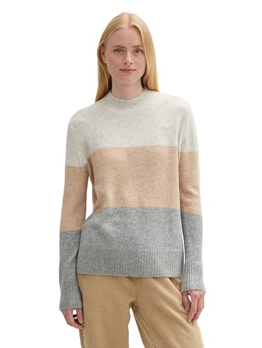 TOM TAILOR Denim Damen Strickpullover mit Streifen-Muster, 36779 - Grey Beige Colorblock, XXL von TOM TAILOR Denim