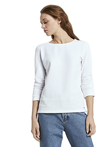 TOM TAILOR Denim Damen Strukturiertes Sweatshirt 1023100, 10332 - Off White, L von TOM TAILOR Denim