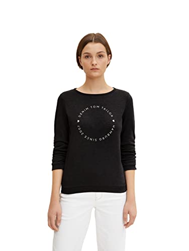 TOM TAILOR Denim Damen Sweater mit Logo Print 1034657, 10522 - Shale Grey Melange, XS von TOM TAILOR Denim