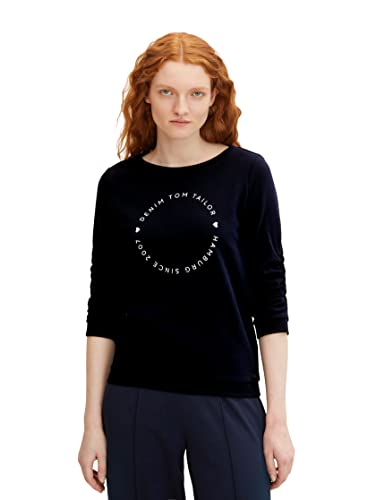 TOM TAILOR Denim Damen Sweater mit Logo Print 1034657, 10668 - Sky Captain Blue, M von TOM TAILOR Denim