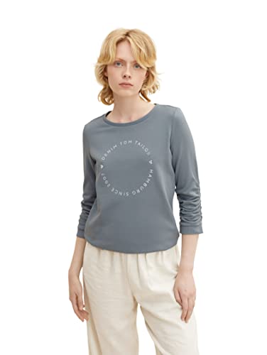 TOM TAILOR Denim Damen Sweater mit Logo Print 1034657, 27475 - Grey Mint, XL von TOM TAILOR Denim