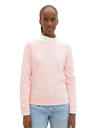 TOM TAILOR Denim Damen Sweatshirt mit Logo-Print, Light English Rose, M von TOM TAILOR Denim