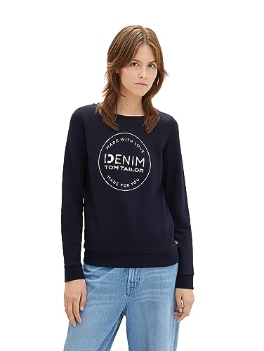 TOM TAILOR Denim Damen Sweatshirt mit Logo-Print, sky captain blue, L von TOM TAILOR Denim