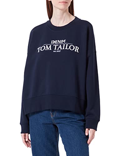 TOM TAILOR Denim Damen Sweatshirt mit Logoprint 1032938, 10668 - Sky Captain Blue, L von TOM TAILOR Denim