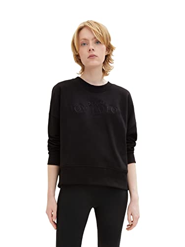 TOM TAILOR Denim Damen Sweatshirt mit Logoprint 1032938, 14482 - Deep Black, M von TOM TAILOR Denim