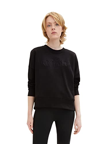 TOM TAILOR Denim Damen Sweatshirt mit Logoprint 1032938, 14482 - Deep Black, XS von TOM TAILOR Denim