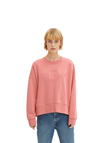 TOM TAILOR Denim Damen Sweatshirt mit Logoprint 1032938, 15121 - Peach Pink, L von TOM TAILOR Denim