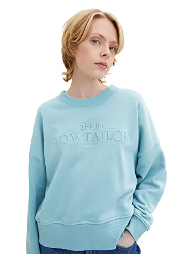 TOM TAILOR Denim Damen Sweatshirt mit Logoprint 1032938, 30271 - Bright Reef Blue, L von TOM TAILOR Denim