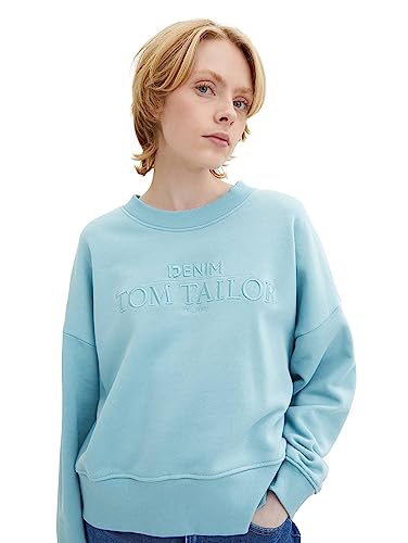 TOM TAILOR Denim Damen Sweatshirt mit Logoprint 1032938, 30271 - Bright Reef Blue, XL von TOM TAILOR Denim