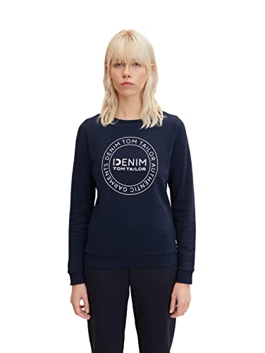 TOM TAILOR Denim Damen Sweatshirt mit Logoprint 1034454, 10668 - Sky Captain Blue, XS von TOM TAILOR Denim