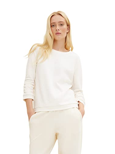 TOM TAILOR Denim Damen Sweatshirt mit Raffarm 1034293, 10348 - Gardenia White, S von TOM TAILOR Denim