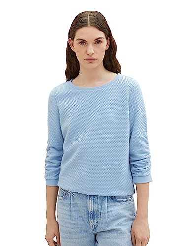 Tom Tailor Denim Damen Sweatshirt mit Raffarm & Struktur, 11139 - Soft Charming Blue, XL von TOM TAILOR Denim