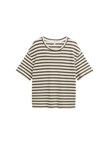 TOM TAILOR Denim Damen 1046622 Sweatshirt, 37852-Olive White Stripe, M von TOM TAILOR Denim