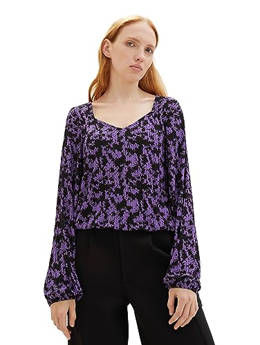 TOM TAILOR Denim Damen 1038371 T-Shirt Bluse mit Muster, 32417-lilac Black Flower Print, M von TOM TAILOR Denim