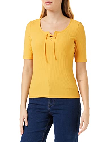 TOM TAILOR Denim Damen T-Shirt mit Bindedetail 1031718, 11188 - Orange Bliss, L von TOM TAILOR Denim