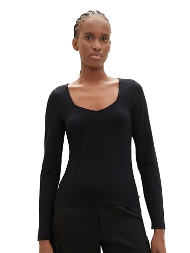 TOM TAILOR Denim Damen T-Shirt mit Carree-Ausschnitt, deep black, XL von TOM TAILOR Denim