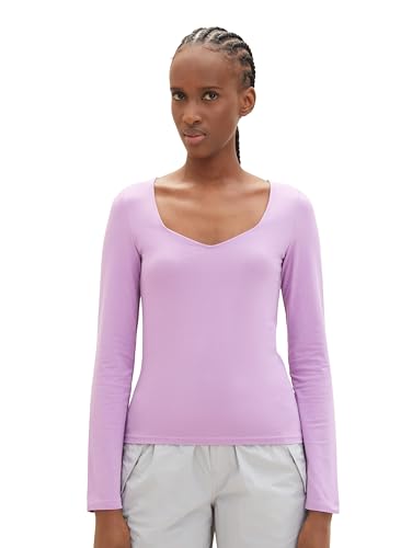 TOM TAILOR Denim Damen T-Shirt mit Carree-Ausschnitt, heather purple, L von TOM TAILOR Denim
