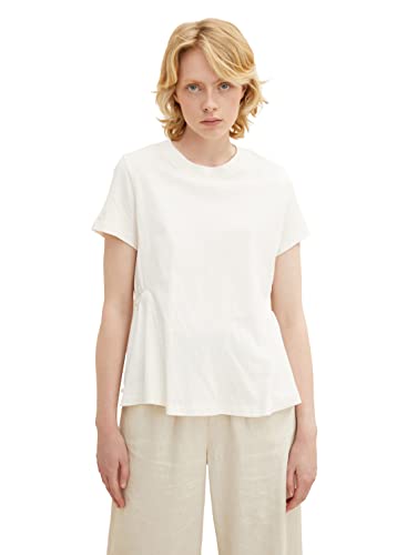 TOM TAILOR Denim Damen T-Shirt mit Faltendetail 1032831, 10348 - Gardenia White, M von TOM TAILOR Denim